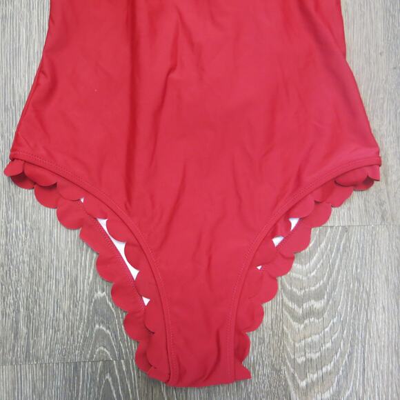 BEACHSISSI *NWOT* One Piece Swimsuit Bathing Size M Lace Up Ruffle Wine Red - Picture 6 of 14